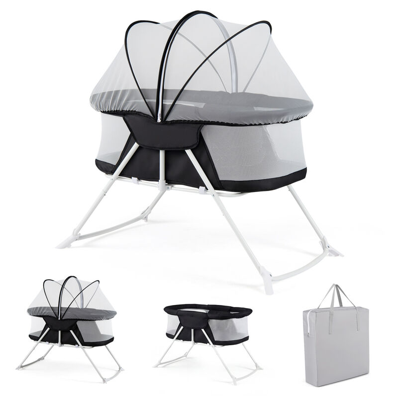 2 in 1 Baby Bedside Sleeper Bassinet with Rocking Motion and Breathable Mesh for Nursery image number 7