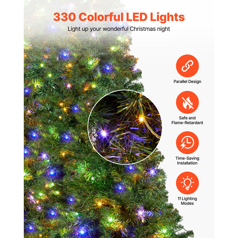 VEVOR Christmas Tree 6ft Xmas Tree with 330 Colorful LEDs & 11 Lighting Modes image number 3