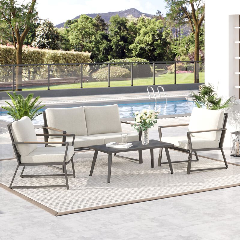 Cream Patio Set: 4-Piece Aluminum Furniture with Loveseat and Table image number 1