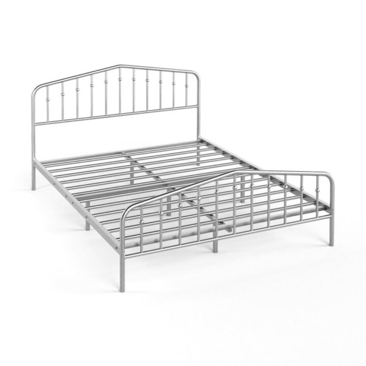 Hivvago Queen Size Metal Platform Bed Frame with Vintage Headboard and Footboard