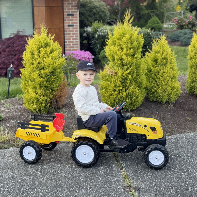 BreeBe Kids Ride on Tractor with Back Trailer, Shovel & Rake, Horn, Pedal Go Kart image number 7