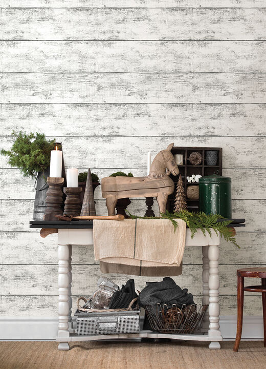 Cabin White Wood Planks Wallpaper