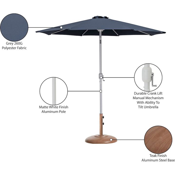 Meridian Furniture Fiji Grey Fabric / Teak Aluminum Patio Umbrella with Base Sets