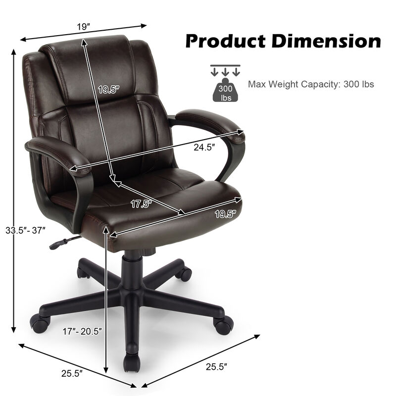 Costway Executive Leather Office Chair Adjustable Computer Desk Chair w/ Armrest