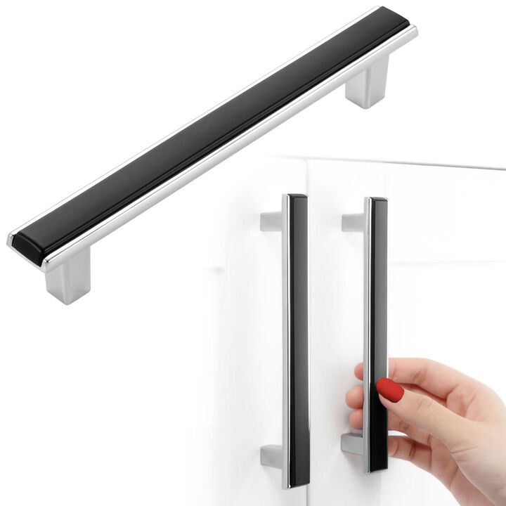 BEROSSA Black and Chrome Cabinet Pulls, Kitchen Cabinet Handles, 5 Inch Screw Spacing, Pack of 10 | Solid 2 Color Hardware for C