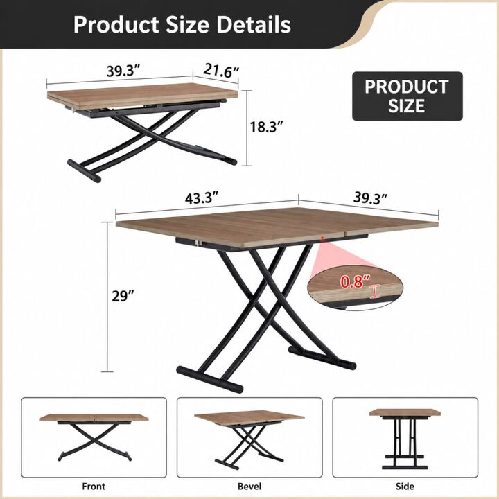 GOODSILO Multifunctional Adjustable Height Lifting Table Foldable Desktop for Home Office Dining Coffee Dressing Space Saving