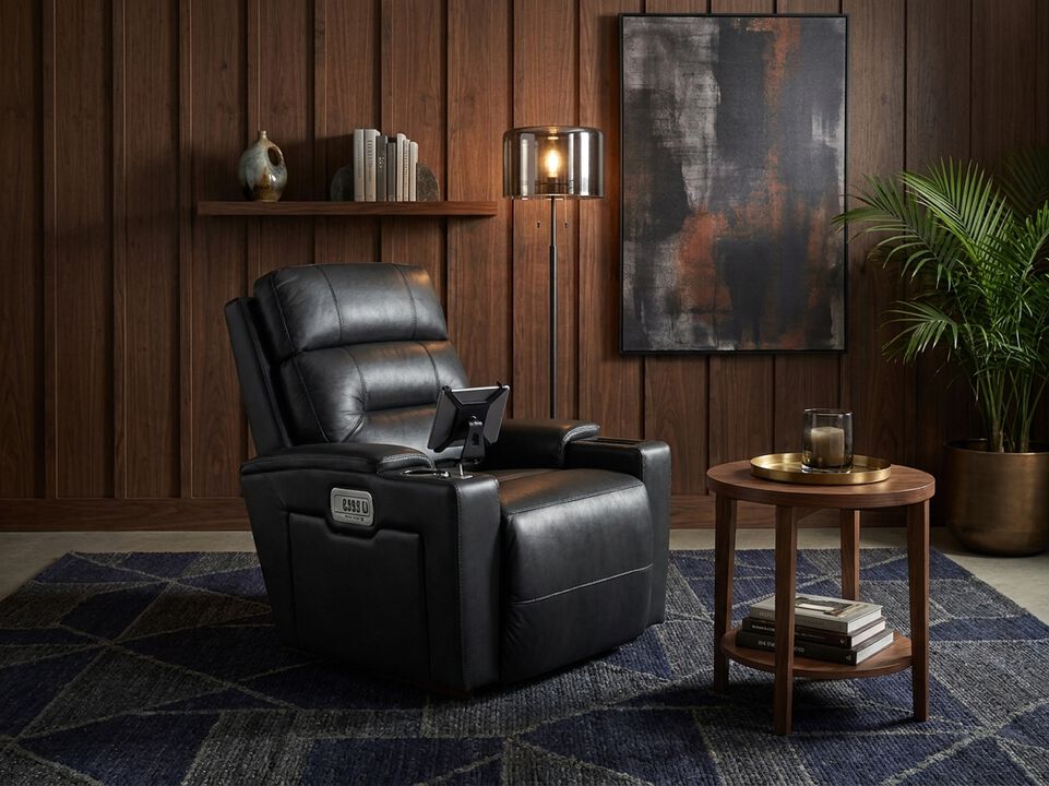 Neo Charcoal Leather Power Rocking Recliner  with  Headrest & Lumbar