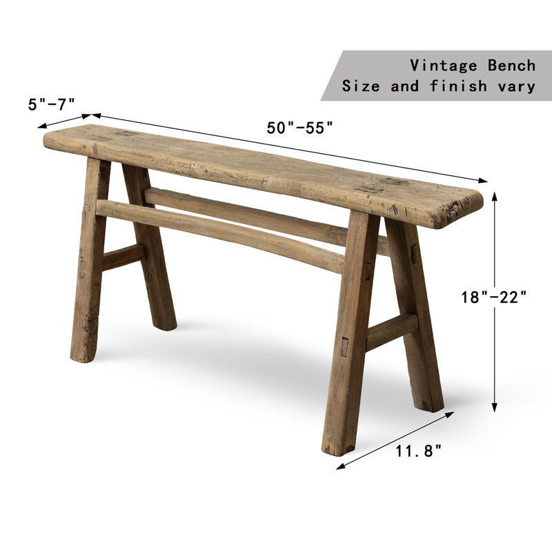 Vintage Solid Entryway Bench in Weathered Natural image number 2