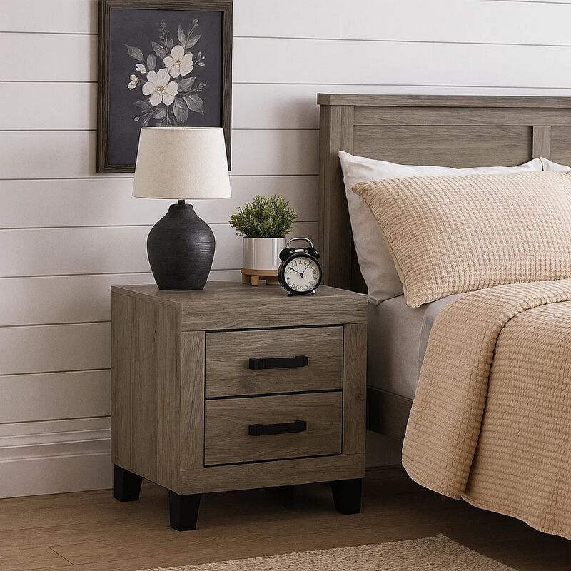 Rachy Nightstand, 2 Drawers with Black Metal Handles, Farmhouse Light Gray image number 6