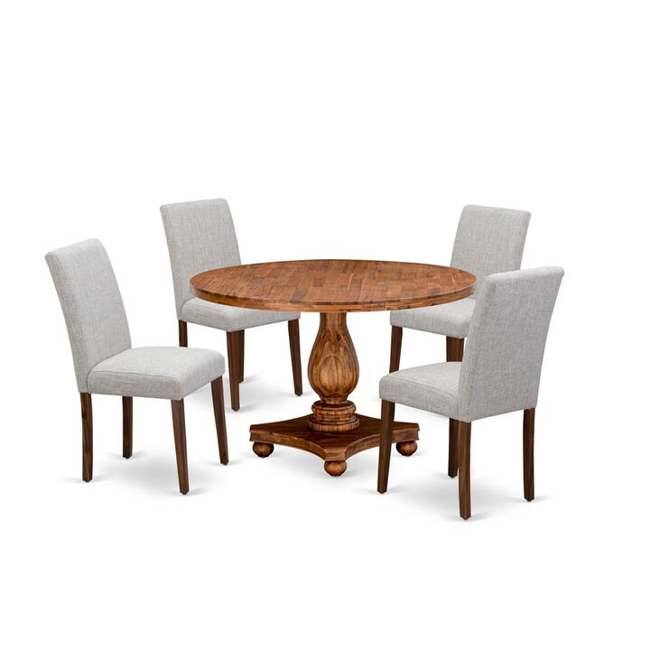 East West Furniture I2AB5-N35 5Pc Dining Table Set - Round Table and 4 Parson Chairs - Antique Walnut Color