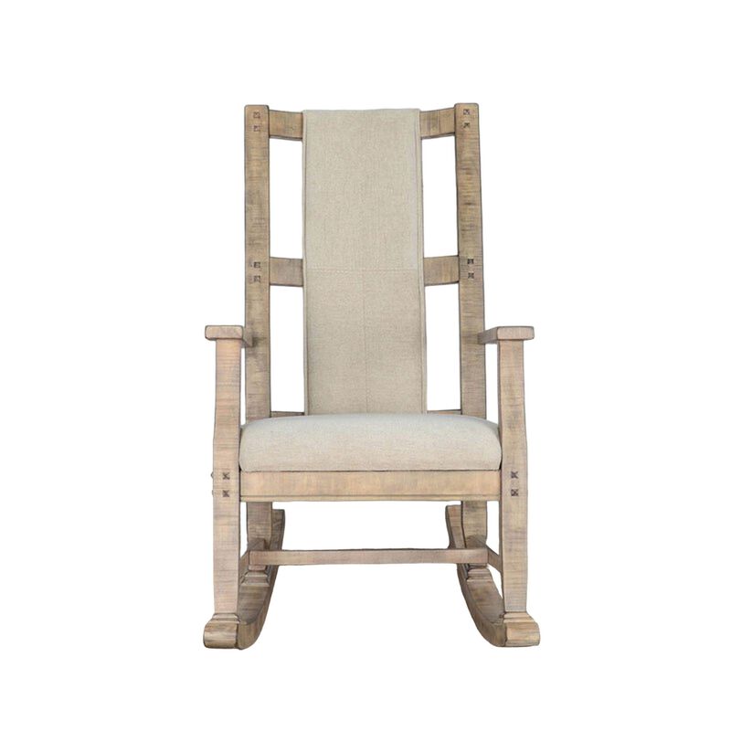 Rena Rocking Chair, Cushion Seat and Back, Brown Mahogany Mindy Wood - Benzara