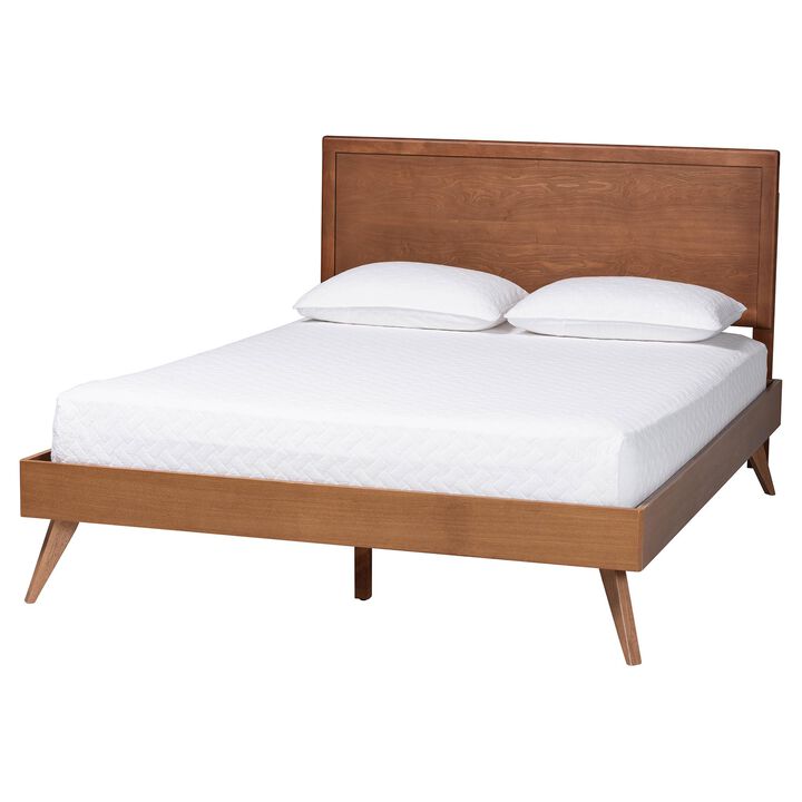 Baxton Studio Jiro Platform Bed - Mid-Century Modern Wood Bed Frame with Panel Headboard and Angled Legs for Bedroom or Guest Room, Full