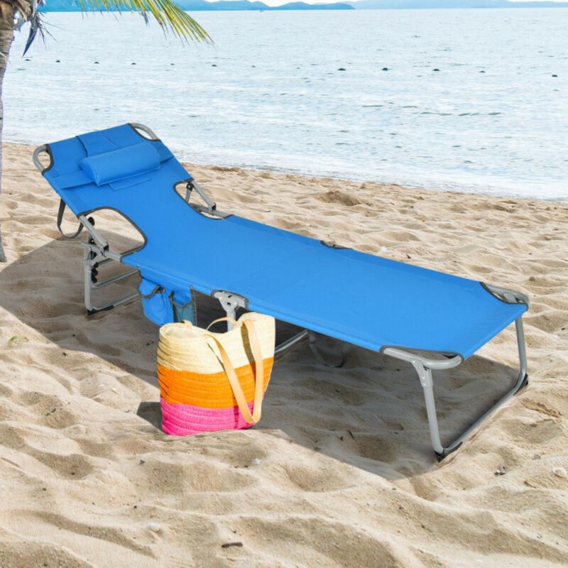 Hivvago Folding Beach Lounge Chair with Pillow for Outdoor