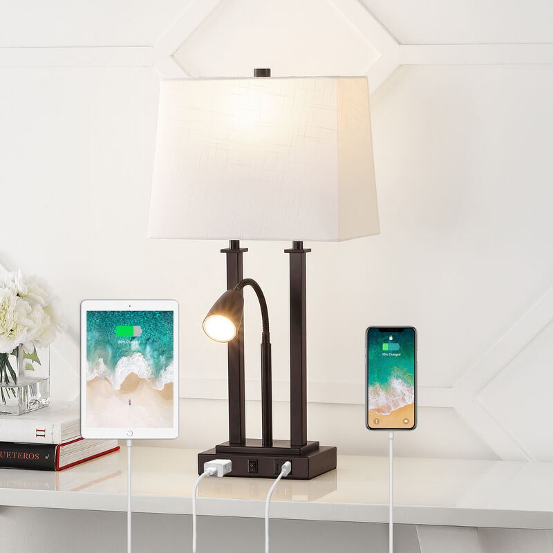 Blaire 2-Light Modern Farmhouse Metal LED Table Lamp with USB Charging port