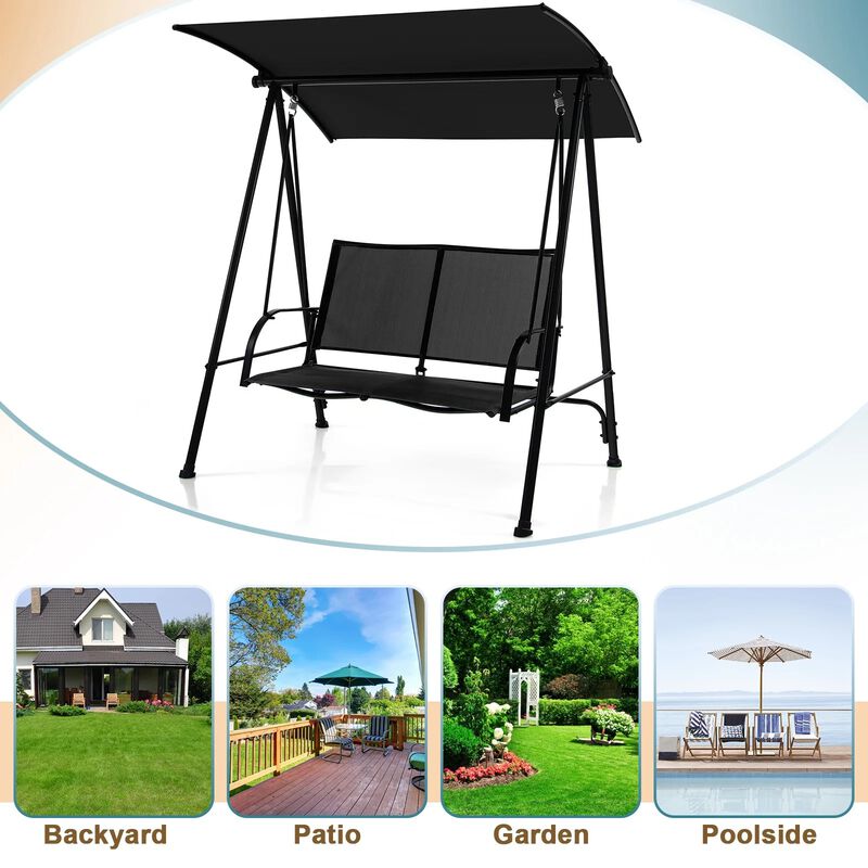 Mondawe 2-Seat Outdoor Canopy Swing with Comfortable Fabric Seat and Heavy-duty Metal Frame