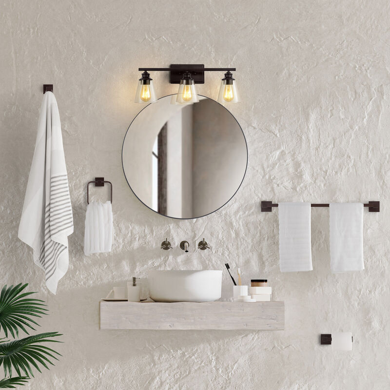 Arlo 22.88" 3-Light Vintage Classic Vanity Light with Bathroom Hardware Accessory 5-Piece Set