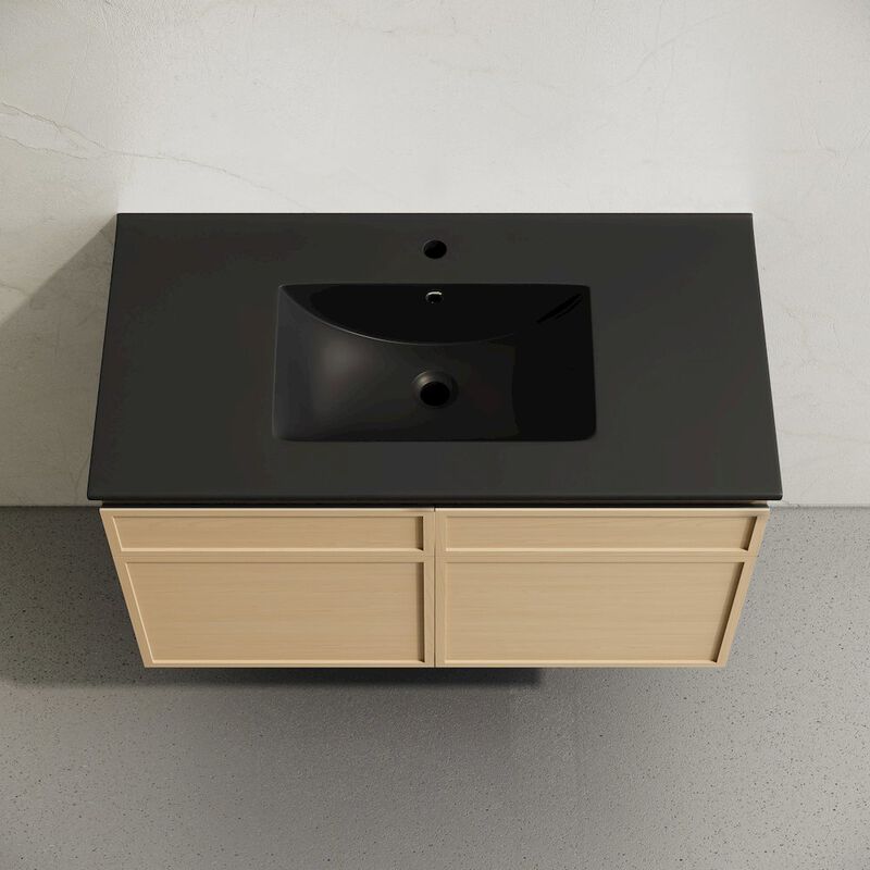 St. Tropez 36" Wall-Mounted Bathroom Vanity in Natural Oak with Black Sink Top image number 6