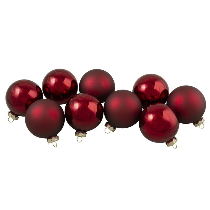 9ct Cherry Red Glass 2-Finish Christmas Ball Ornaments 2.5" (65mm) image number 2