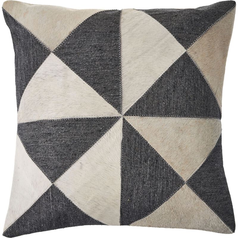 20" Charcoal Black and White Geometric Triangle Square Throw Pillow