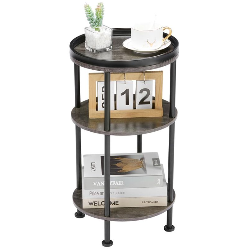 Grey Modern 3-Tier Round Accent Table - Slim Corner Table for Small Spaces, Living Room or Bedroom