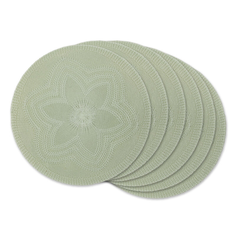 Set of 6 Green Decorative Woven Round Placemats  15"