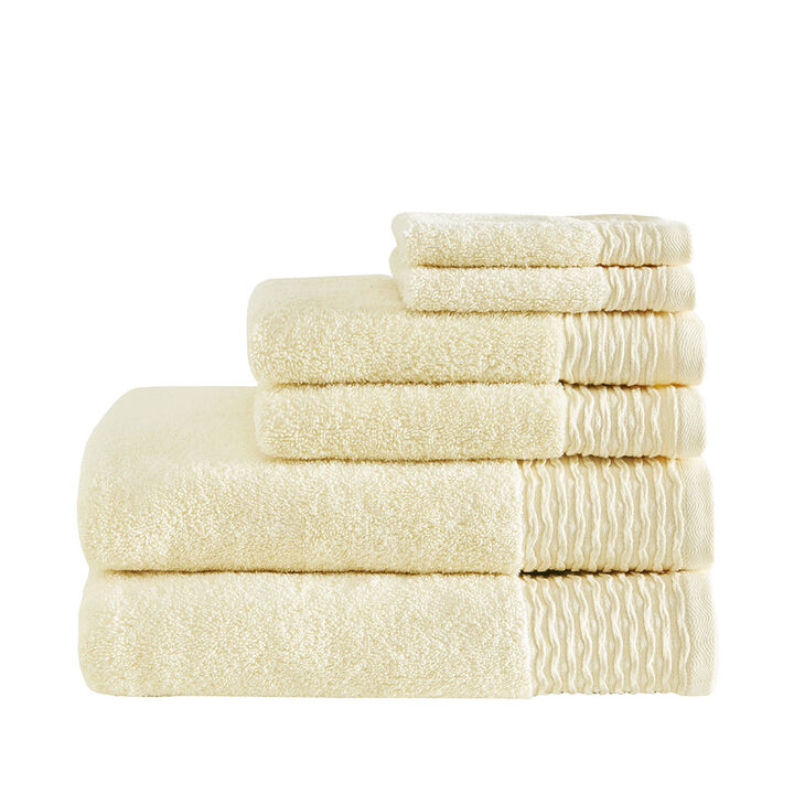 Gracie Mills Cosima Jacquard Wavy Border Zero Twist with Antimicrobial Cotton Towel Set