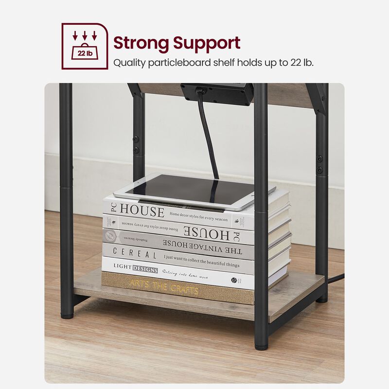 Side Table with Charging Station - Convenient End Table Featuring USB Ports and Outlets