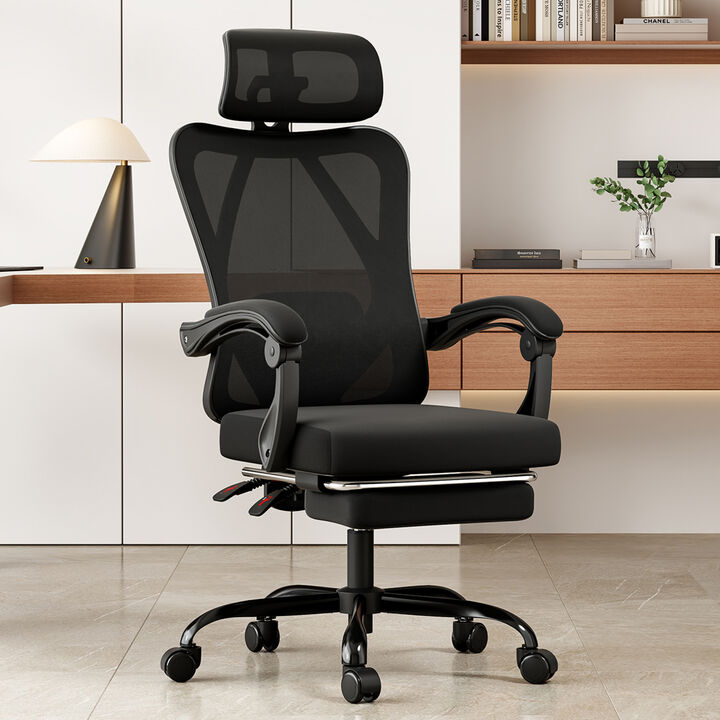 GOODSILO Ergonomic Office Chair with Adjustable Footrest Headrest Lumbar Support High Back Mesh Design Computer Desk Chair