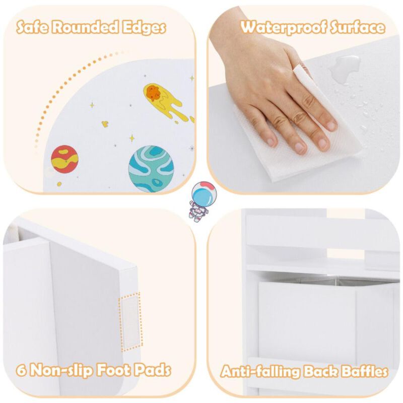 Hivvago Kids Toy and Book Organizer Children Wooden Storage Cabinet with Storage Bins - Planet