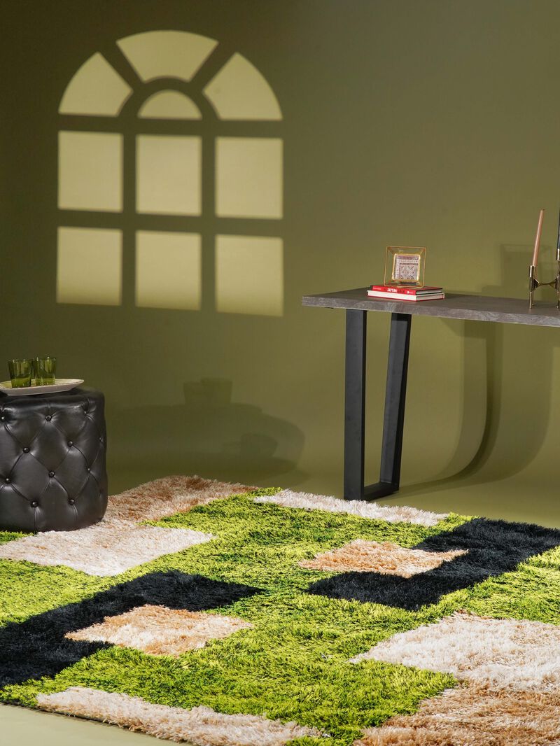 RUGSOTIC CARPETS HAND TUFTED SHAG POLYESTER ECO-FRIENDLY AREA RUGS  - Square, Size, Geometric Modern Design, High Pile Thick Handmade Anti Skid Rugs for Living Room K00012 image number 1