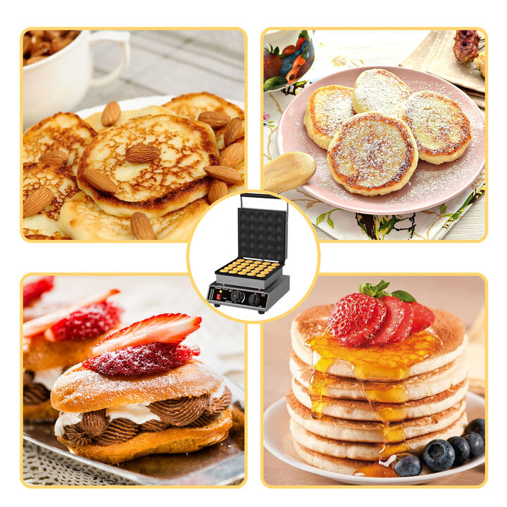 1750W Stainless Steel Poffertjes Maker, Nonstick Pancake Machine with Time&Temp Control-Even Heating