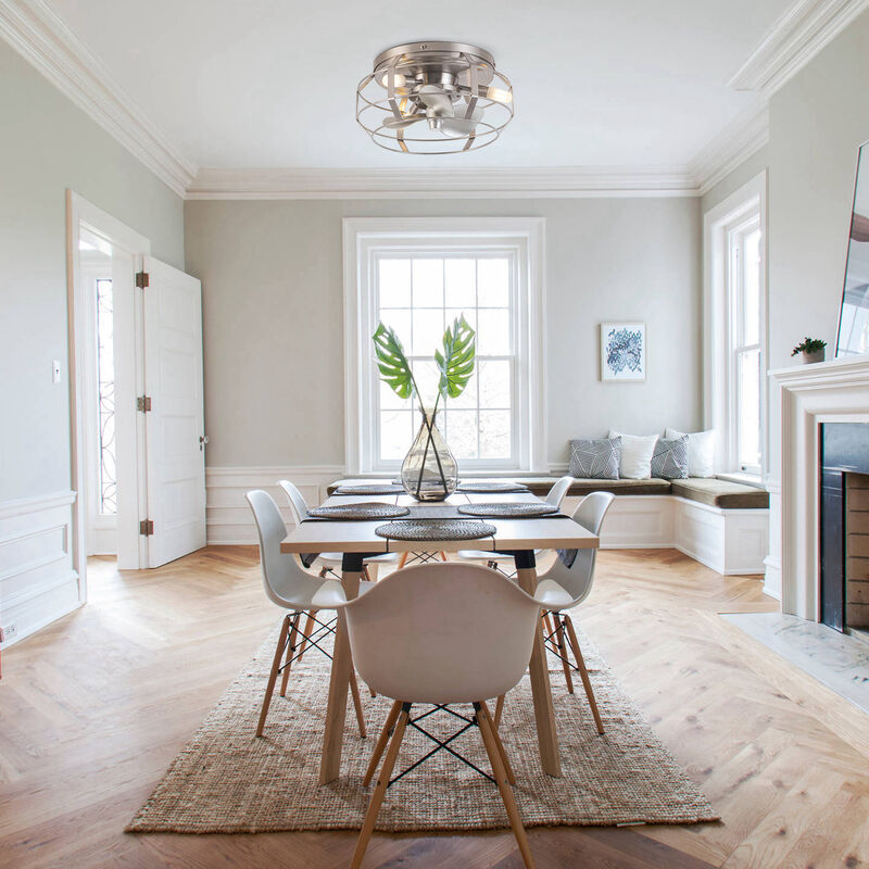 12.2" Industrial Metal Caged Flush Mount Ceiling Fan with Light