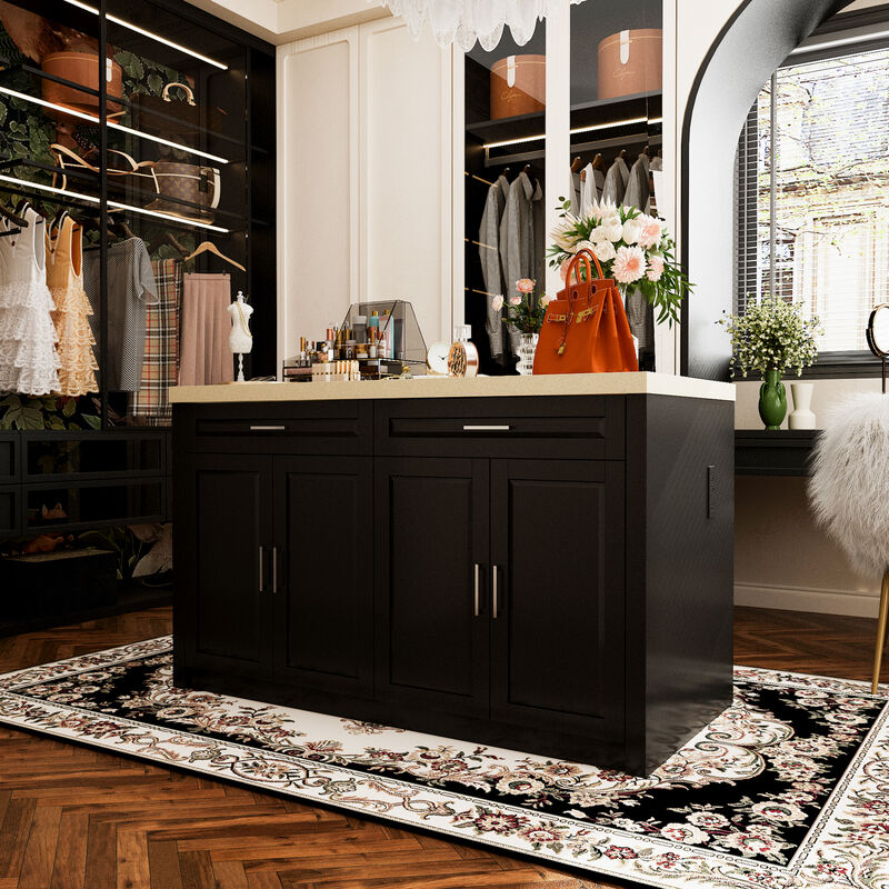 FUFU&GAGA Dresser with Storage & Drawers, MDF Construction with Stone-like Finish (61" W x 37.4" H x 29.1" D)Stone Pattern Top