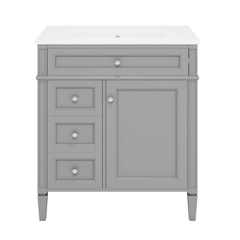 30 in. W Modern Single Sink Bathroom Vanity with 2 Drawers and 1 Tip-Out Drawer image number 0