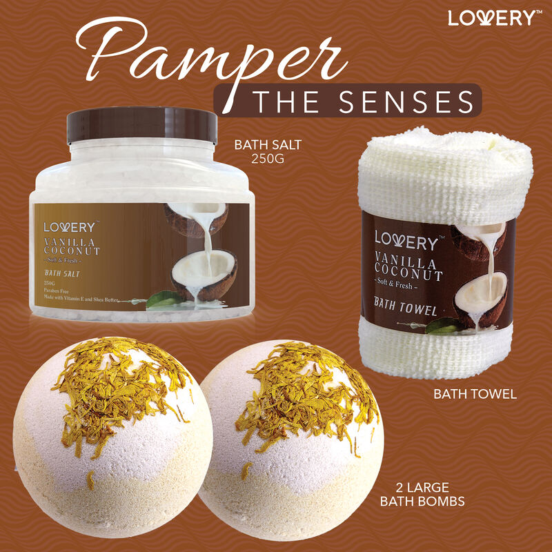 Bath and Body Gift Basket -Vanilla Coconut Home Spa - 9pc Set image number 2