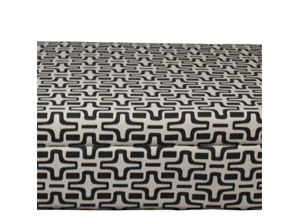 24 Inch Fabric Upholstered Geometric Pattern Storage Bench, Black and White - Benzara