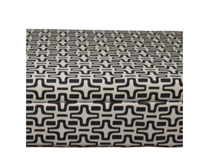 24 Inch Fabric Upholstered Geometric Pattern Storage Bench, Black and White - Benzara image number 2