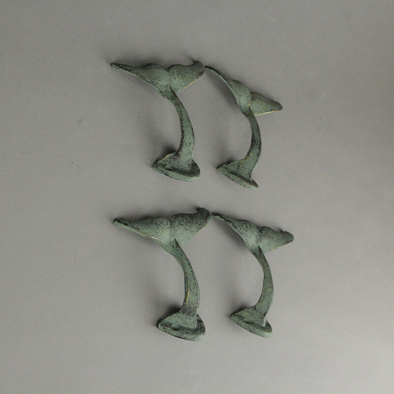 Set of 4 Durable Cast Iron Whale Tail Wall Hooks with Verdigris Green Finish - Nautical Decorative Hooks for Coats, Robes, or Leashes - 4.5 Inches Long image number 3