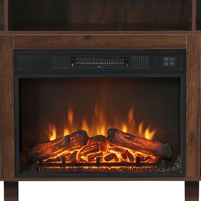 68" Modern Farmhouse Dark Walnut Fluted Door TV Stand Media Console with  23 Inch Insert Electric Fireplace for TVs up to 75" image number 6