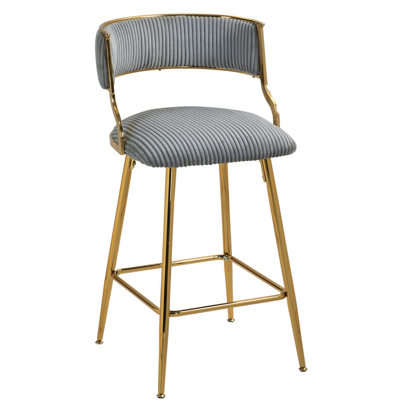 Streamdale Corduroy Counter Bar Stools (Grey), Set of 2