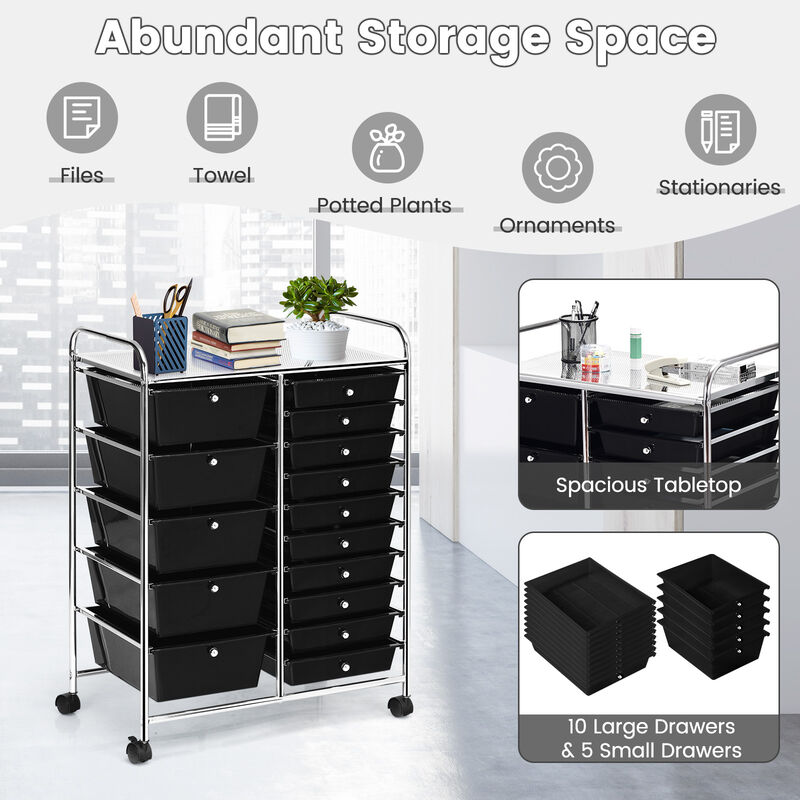 15-Drawer Utility Rolling Cart with Multi-Purpose Storage Drawers image number 4
