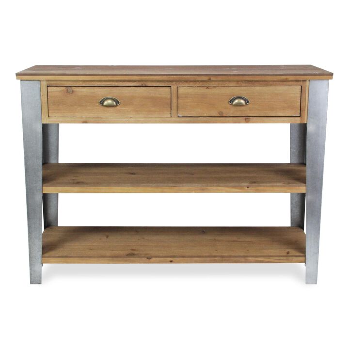HomeRoots 48" Natural and Gray Wood Console Table With Two Shelves And Two Drawers