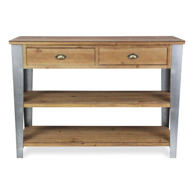 HomeRoots 48" Natural and Gray Wood Console Table With Two Shelves And Two Drawers image number 0