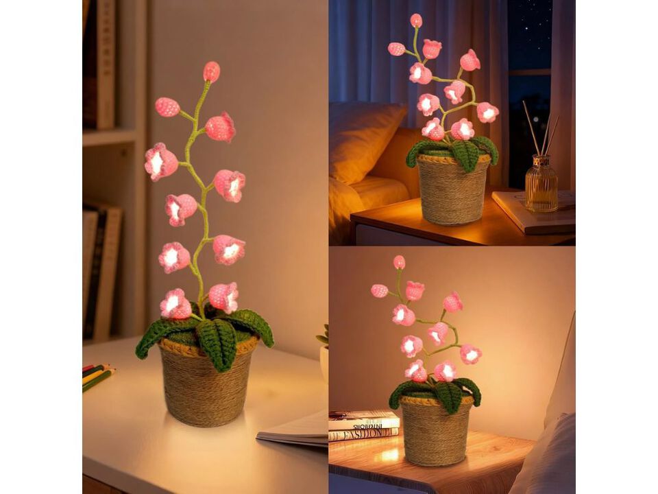 Lily of the Valley Table Lamp Crochet Flower LED Night Light Pink