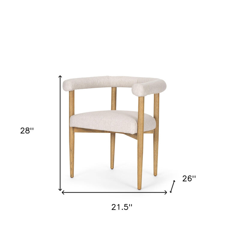 HomeRoots Beige and Brown Upholstered Cushion And Solid Wood Open Back Dining Arm Chair