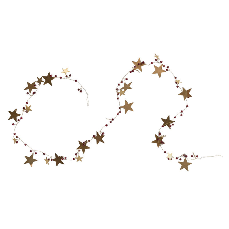Brass Star Garland with Red and Gold Glass Beads image number 0