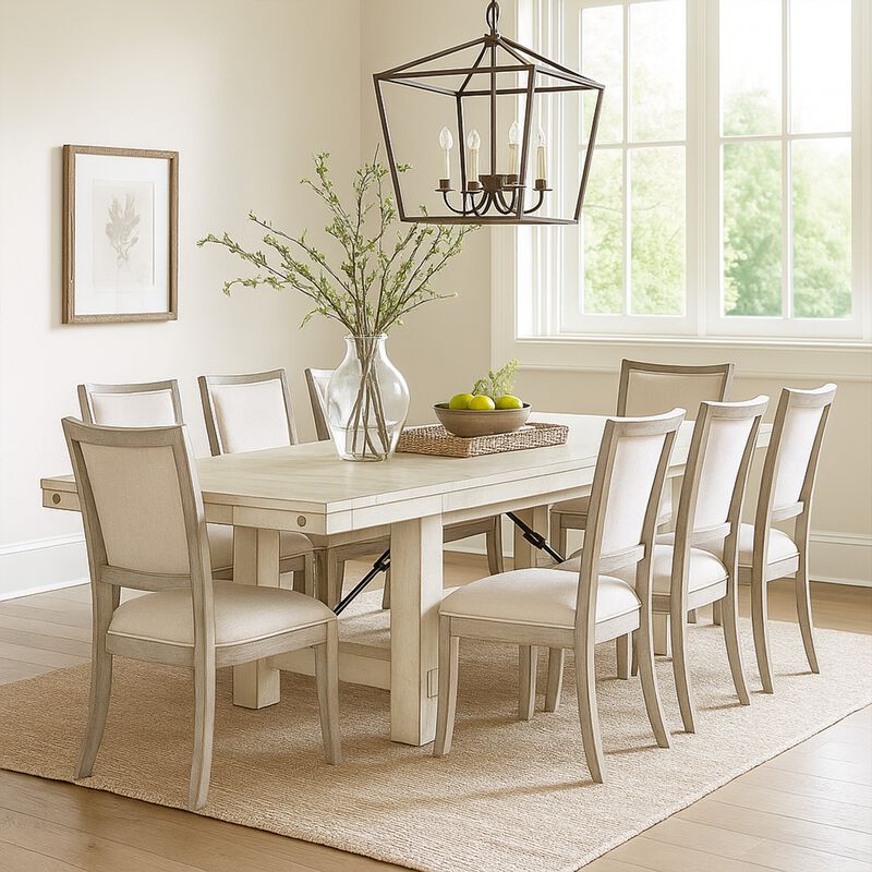 Rena Dining Table, 2 Extension Leaf, 86-122 Inch White Mahogany Wood