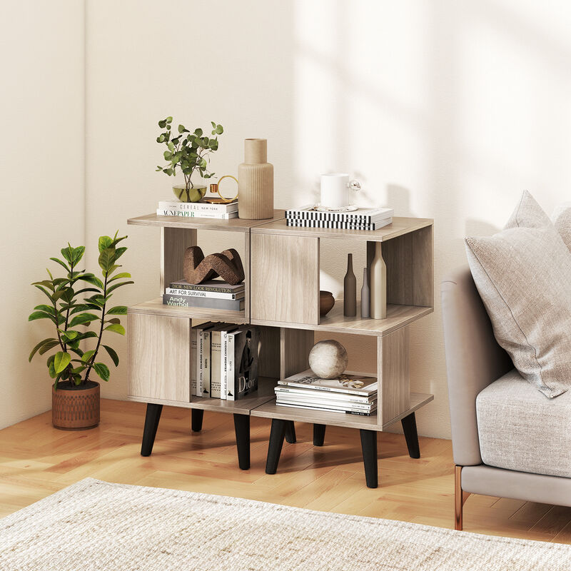 Set of 2 Geometric 3-Tier Bookshelves with Open Storage Shelves for Home or Office