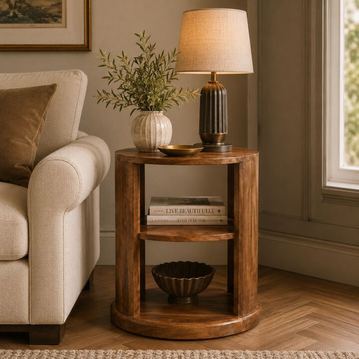 Artisan Furniture Solid Wood Ventura Open Round Side Table, Brown