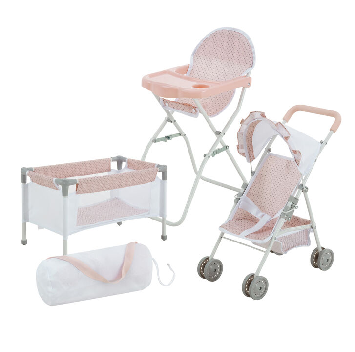 Olivia's Little World Polka Dot Princess Baby Doll 3pc Nursery Set, Pink & Gray